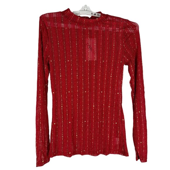 Red & Gold Star Striped Womens Long Sleeve Top By Blue B Size L - Picture 1 of 6